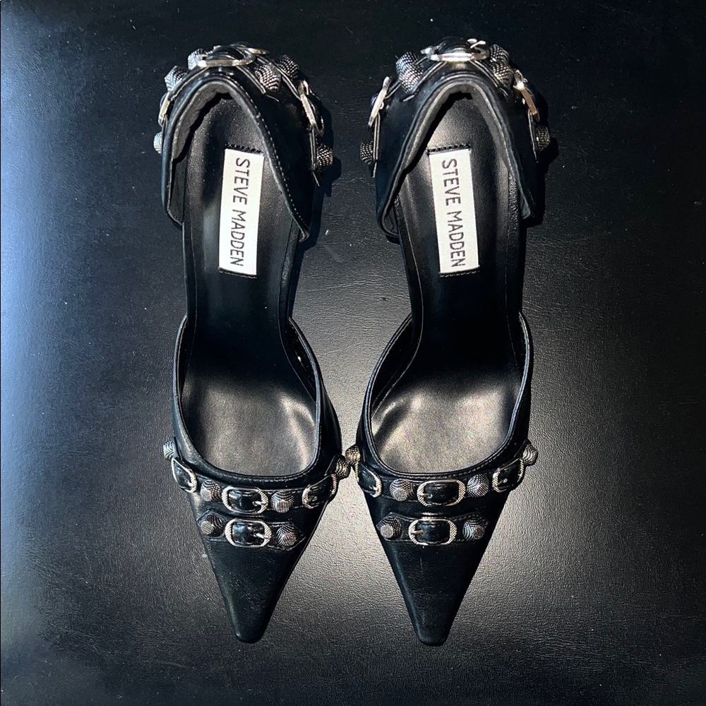 Steve Madden Black Pointed Buckle Heels
Looks like **Balenciaga**